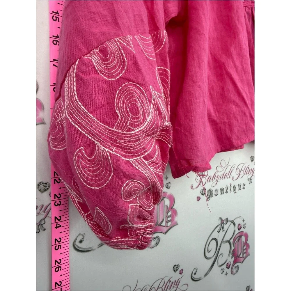 Rain top Embroidered Square-Neck Peasant Blouse in Fuchsia - Picture 7 of 12